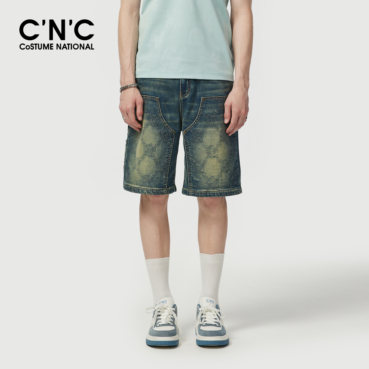 CNC25夏季新款复古五分牛仔裤短