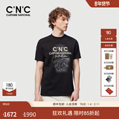 短袖 CNC男装 25秋冬男羊毛厚款 T恤圆领玩偶系列黑色莫代尔青年短T