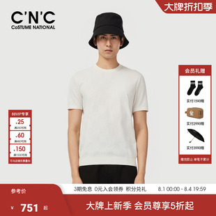 CNC男装春夏新款棋盘格纹针织短袖T恤男透气新秩序系列纯棉T恤