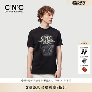 T恤圆领玩偶系列黑色莫代尔青年短T 短袖 CNC男装 25秋冬男羊毛厚款
