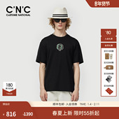 CNC男装 T恤圆领印花休闲潮流青年体恤 短袖 25春夏新款 纯棉男士