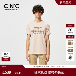 品牌LOGO字母胶印烫钻轻奢微弹短袖 新款 T恤男 24夏季 CNC男装