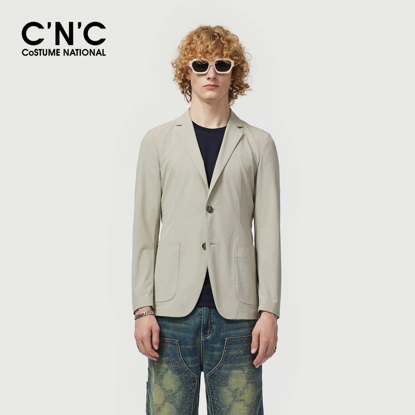CNC男装透气网眼西服外套轻薄锦氨混纺休闲西装外套