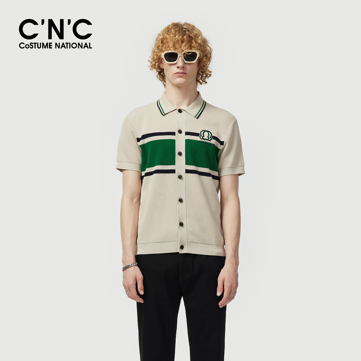 CNC男装25夏季新款短袖针织开衫男士POLO衫撞色翻领