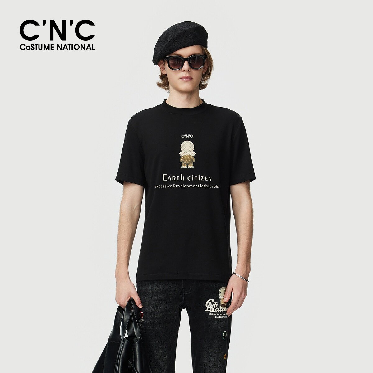 CNC男装秋季新款莫代尔棉圆领云感短袖T恤商场同款男士潮玩底衫
