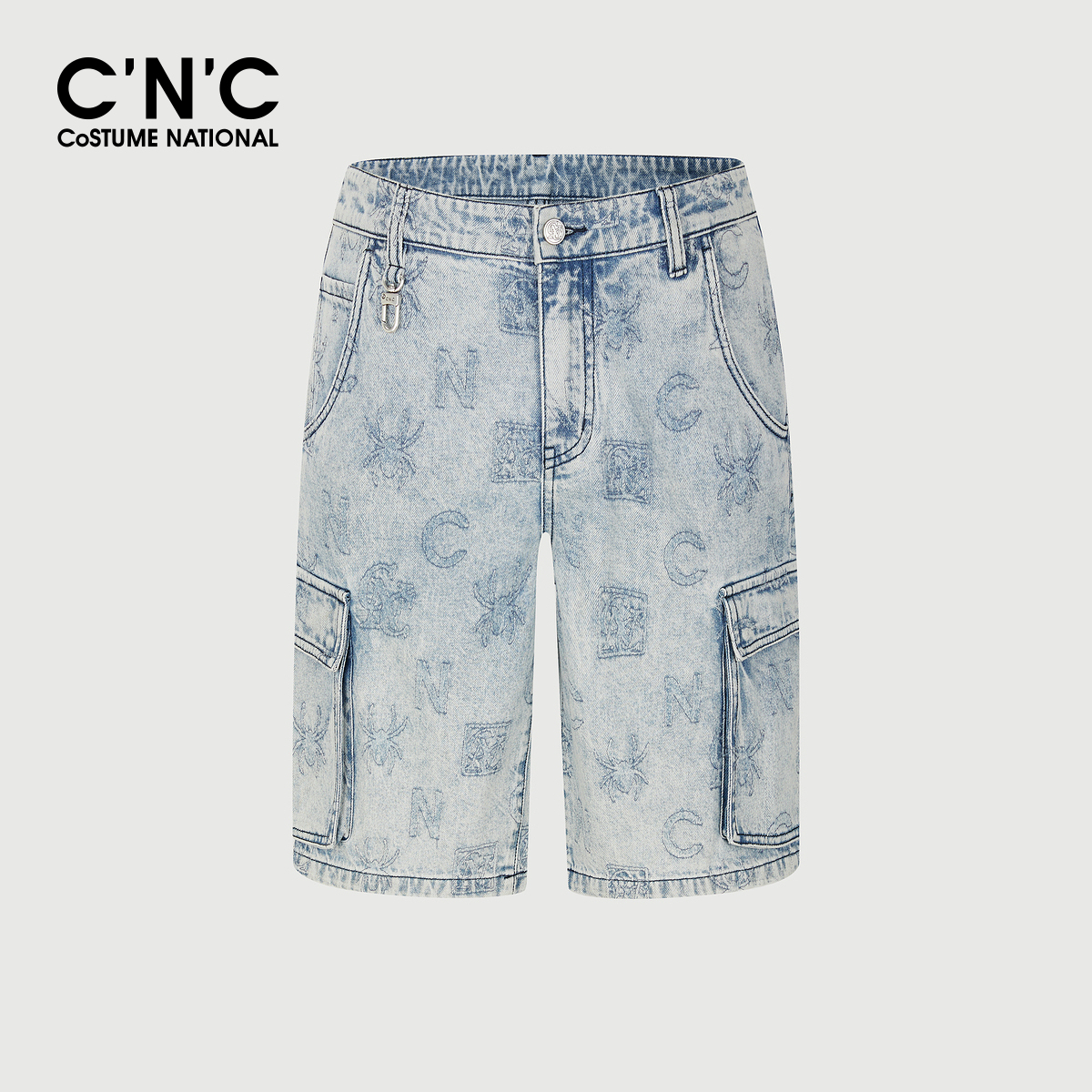 CNC男装25夏季新款满版印花工装风口袋设计牛仔短裤男士宽松中裤