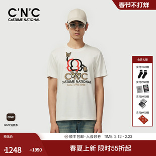 CNC男装26夏季新款复古撞色LOGO短袖T恤男士正品圆领T恤