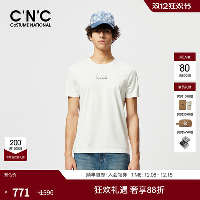 CNC男装25春夏纯棉白色圆领短袖T恤男女同款休闲潮流