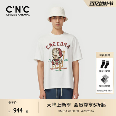 CNC男装25春夏新款字母潮玩公仔系列短袖T恤圆领休闲纯棉体恤