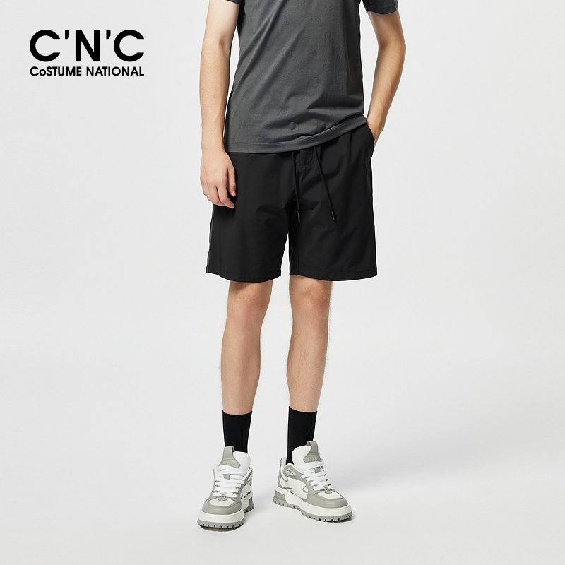 CNC男装24夏季新款侧边LOGO宽松时尚抽绳直筒微弹休闲短裤男