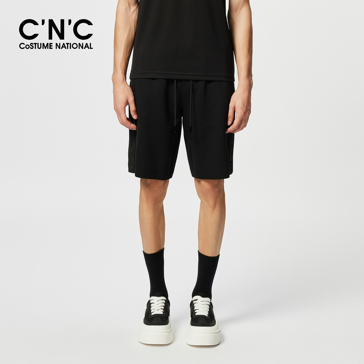 CNC男装25夏季新款直筒休闲短裤简约黑色休闲五分裤宽松