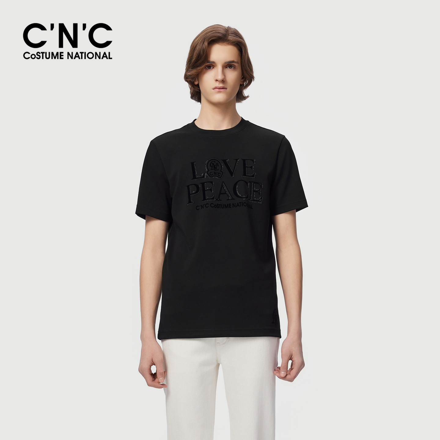 CNC男装25冬季新款大logo印花男士短袖T恤厚款圆领青年打底短T