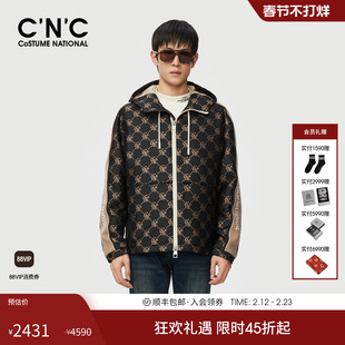 CNC男装满版印花连帽撞色棉服男士新款加厚保暖冬季棉衣外套潮牌