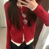 假两件麻花复古针织衫 女24年秋冬毛衣外套软糯风气质上衣 开衫