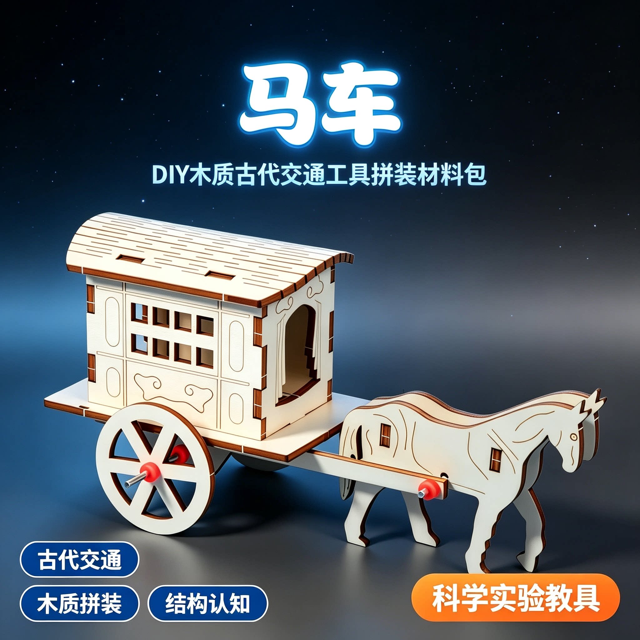木质马车DIY拼装科学实验教具