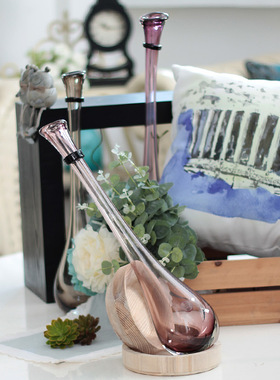 百花园高档实用摆件玻璃花瓶干花花瓶 长嘴摆件工艺品 梦幻水珠