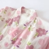 Bộ đồ mặc nhà kimono cotton gạc kiểu Nhật mỏng phù hợp với phụ nữ Nhật Bản đồ ngủ ren kiểu Nhật cải tiến kiểu Nhật - Cha mẹ và con