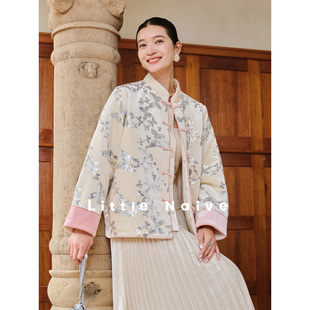 LittleNaive新中式外套女装冬季国风丝绒保暖棉服女刺绣拜年服