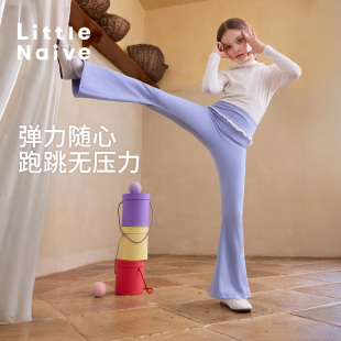 子女童喇叭裤 Little 拼接花边微喇裤 春秋新款 Naive儿童弹力休闲裤