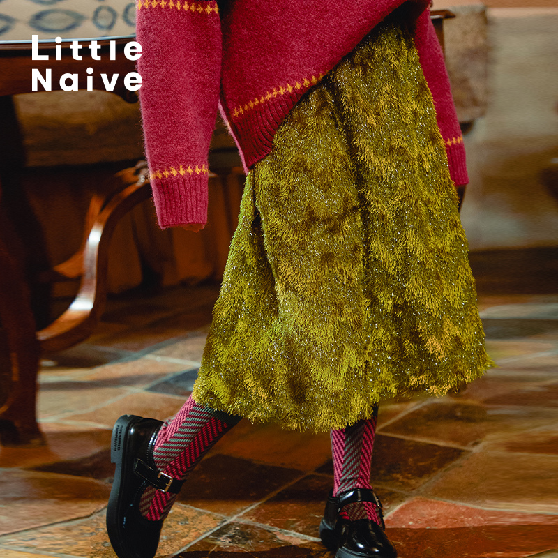 女童时尚亮丝松针绒半身裙