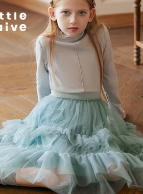 LittleNaive女童春秋蓬蓬纱tutu半身裙中大童公主网纱裙半身裙