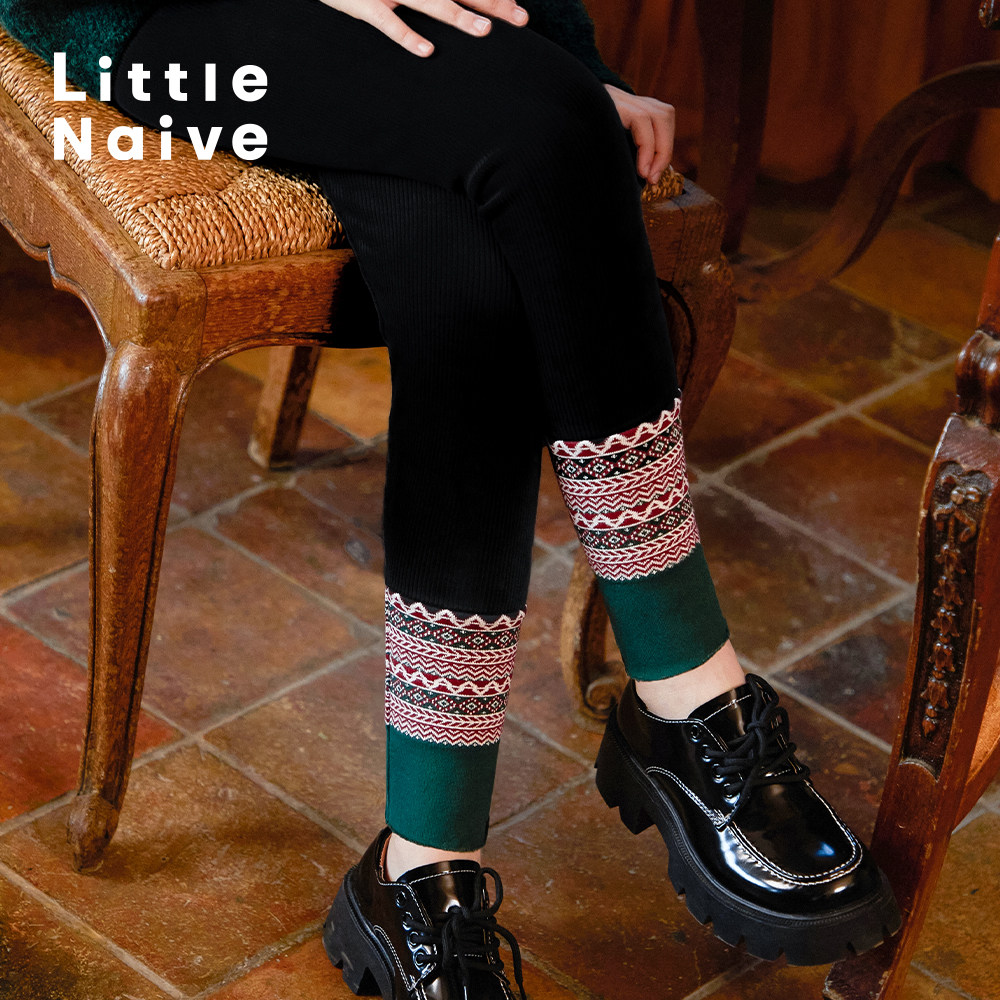 LittleNaive秋冬款女童加绒打底裤新年红色儿童保暖弹力打底长裤,童装/婴儿装/亲子装,裤子,淘宝优惠券,粉丝福利购,淘宝优惠卷