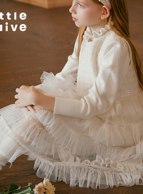 Little Naive秋冬款花呢蛋糕礼服裙女童公主连衣裙儿童法式背心裙