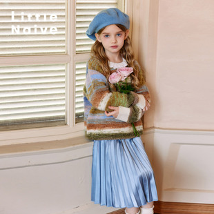 LittleNaive女童圣诞渐变毛衣冬季新款丝绒半身裙儿童针织衫套装