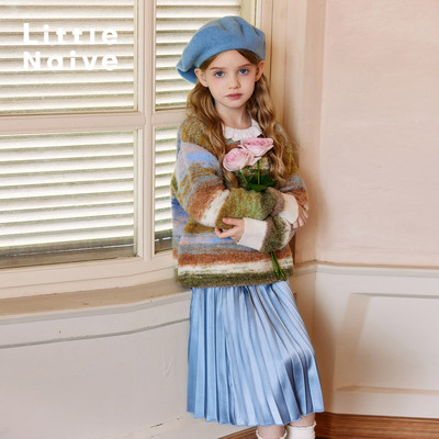 LittleNaive女童圣诞渐变毛衣冬季新款丝绒半身裙儿童针织衫套装