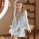 LittleNaive儿童连衣裙春秋新款 时髦珠片裙子女童v领小香风背心裙