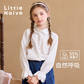 儿童衬衣花瓣袖 Little 莱赛尔上衣 秋季 新款 Naive女童法式 白色衬衫