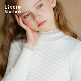 LittleNaive针织T恤打底衫 女童亲肤内搭线衣儿童简约毛衣百搭上衣