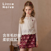 开衫 Little 新款 蝴蝶结提花外套儿童薄款 Naive女童圆领针织衫 春季