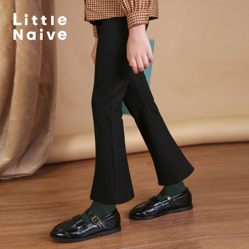 女童春秋弹力黑色休闲喇叭裤