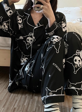 睡衣女春秋款纯棉长袖ins网红风2025年新款黑色库洛米家居服套装