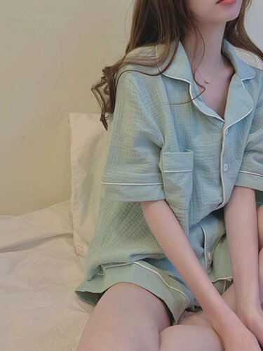 简约睡衣女夏季纯棉少女家居服