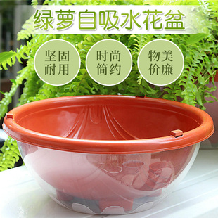 绿萝花盆储水盆双层树脂套盆塑料兰花盆圆形吊挂自吸水花盆懒人盆
