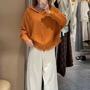 商场同款木家26秋季新款休闲连帽针织衫蝙蝠流苏下摆外搭毛衣