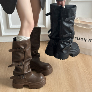花恋曲长靴女2025新款秋季不过膝长筒靴百搭靴子小个子增高骑士靴