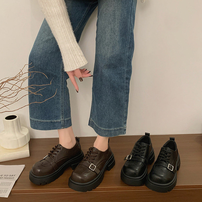 英伦风系带软皮乐福鞋女2026春新款厚底增高皮带扣小皮鞋粗跟单鞋,女鞋,深口单鞋,淘宝优惠券,粉丝福利购,淘宝优惠卷