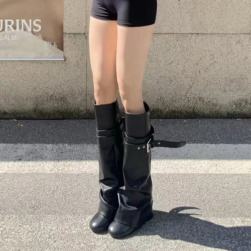 可拆卸裤管靴女2026新款皮带扣长筒靴粗跟骑士靴复古不过膝长靴子