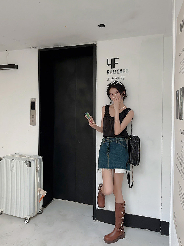 BLOCK HEEL BOOTS SQUARE TOE SLEEVE BIKER RIDER FASHION BOOTS WOMENS VINTAGE BROWN WESTERN COWBOY BOOTS SUMMER TIDE