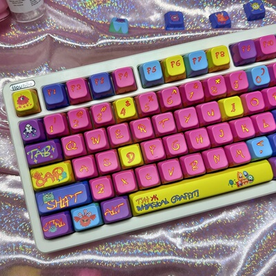 古怪涂鸦主题MDA高度PBT热升华机械键盘帽ev636575/87/98/100/104