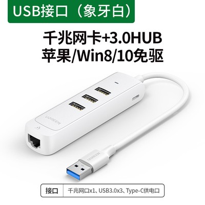 UGREEN绿联CM530 USB 3.0千兆网卡集线器HUB细长款50624黑50623白图片