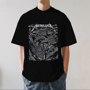 Metallica金属乐队复古美式街头摇滚暗黑重磅280g纯棉短袖T恤宽松