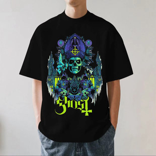 280g重磅纯棉Ghost B.C乐队男士短袖T恤摇滚金属夏季黑色透气宽松