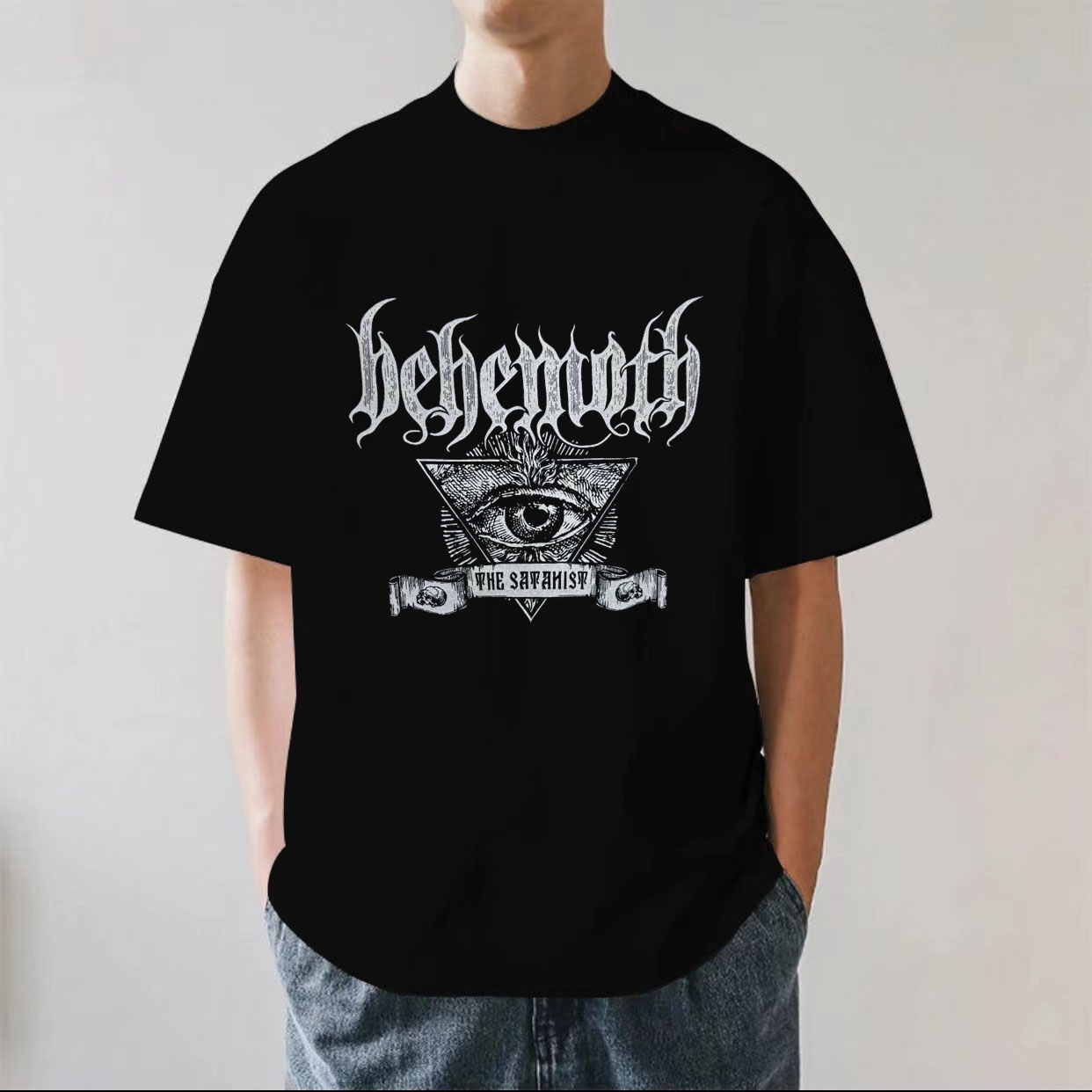 Behemoth巨兽乐队欧美摇滚街头黑金属重磅280g纯棉男短袖T恤宽松