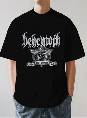Behemoth巨兽乐队欧美摇滚街头黑金属重磅280g纯棉男短袖T恤宽松
