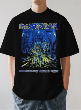 Iron Maiden铁娘子乐队280g重磅纯棉男士短袖T恤欧美黑色透气宽松