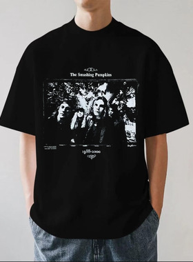 Smashing Pumpkins乐队280g重磅纯棉男士短袖落肩T恤美式透气宽松